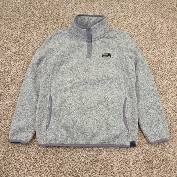 L.L. Bean Jackets & Blazers - L.L. Bean Womens Size PS Sweater Fleece Pullover Snap Mockneck Heather Gray